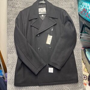 London Fog Peacoat 46R Black New Wool Blend Double Breasted Heritage H15333
